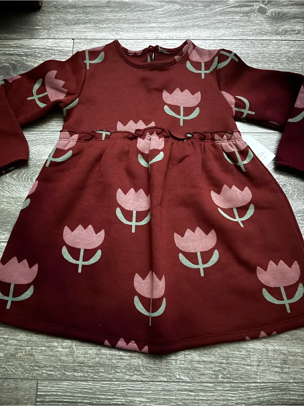 Toddler Girl Burgundy Floral Long-Sleeve Casual Dress
